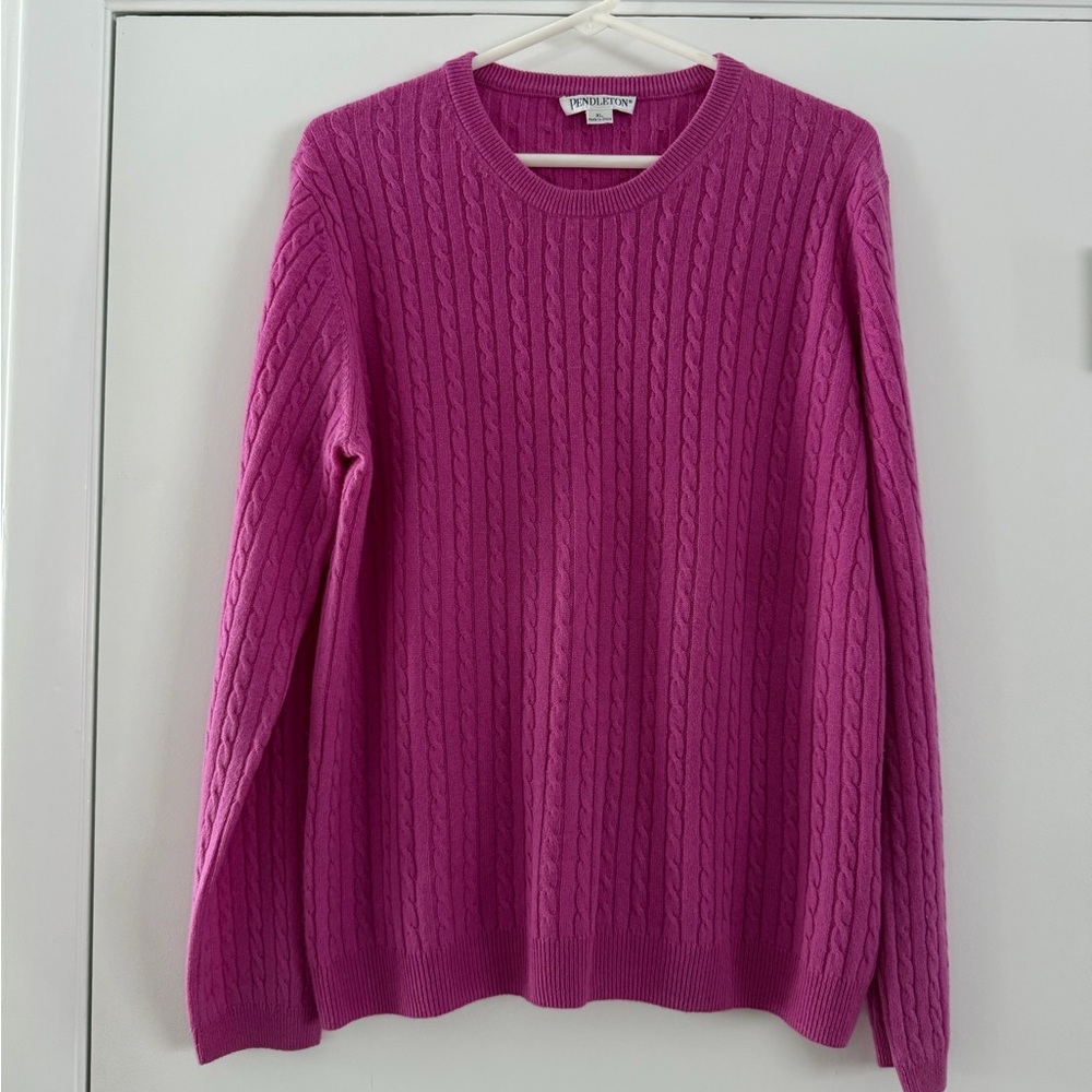 Pendleton 100% Cashmere Fuchsia Cable Knit Sweater XL Luxury Pink Pullover